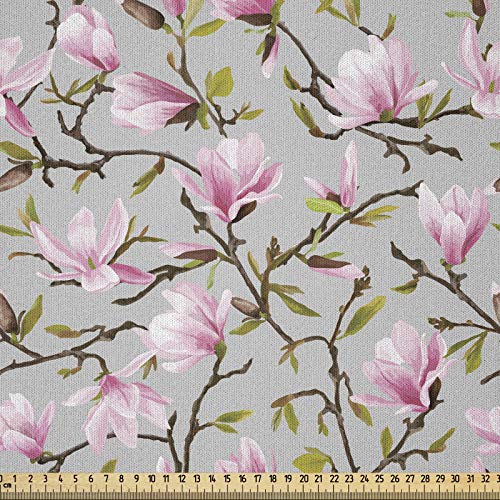 ABAKUHAUS Magnolie Microfaser Stoff als Meterware, Aquarell Magnolias, Deko Basteln Polsterstoff Textilien, 2M (148x200cm), Hellrosa Braun Grau von ABAKUHAUS