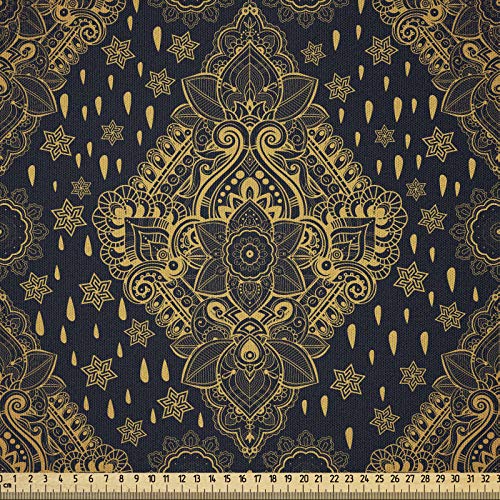ABAKUHAUS Mandala Microfaser Stoff als Meterware, Boho Paisley Folklore, Deko Basteln Polsterstoff Textilien, 2M (148x200cm), Koksgraue und Senf von ABAKUHAUS