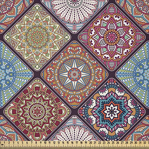 ABAKUHAUS Mandala Microfaser Stoff als Meterware, Bunte Mosaik-Blumen, Deko Basteln Polsterstoff Textilien, 2M (148x200cm), Blasser Redwood von ABAKUHAUS