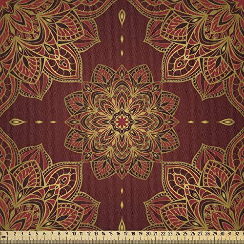 ABAKUHAUS Mandala Microfaser Stoff als Meterware, Inspiration, Deko Basteln Polsterstoff Textilien, 2M (148x200cm), Braun Gelb Rot von ABAKUHAUS