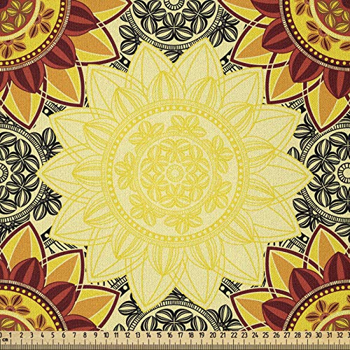 ABAKUHAUS Mandala Microfaser Stoff als Meterware, Vibrant Yellow, Deko Basteln Polsterstoff Textilien, 2M (148x200cm), Gelb Schwarz Rubin von ABAKUHAUS