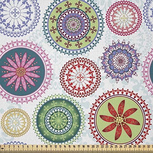 ABAKUHAUS Mandala Microfaser Stoff als Meterware, Vintage verzieren Kreise, Deko Basteln Polsterstoff Textilien, 2M (148x200cm), Grün Lila von ABAKUHAUS
