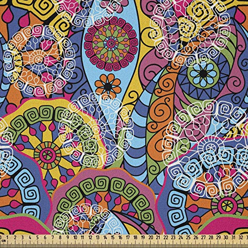 ABAKUHAUS Mandala Microfaser Stoff als Meterware, abstrakte Motive, Deko Basteln Polsterstoff Textilien, 2M (148x200cm), Blau Gelb Grün von ABAKUHAUS