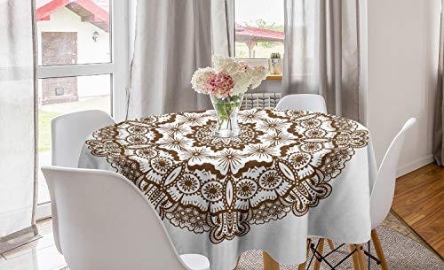 ABAKUHAUS Mandala Runde Tischdecke, Monochrome Kreise Verziert, Kreis Tischdecke Abdeckung für Esszimmer Küche Dekoration, 150 cm, Schokolade und Weiß ABAKUHAUS Mandala Runde Tischdecke, Monochrome Kreise Verziert, Kreis Tischdecke Abdeckung für Esszimmer Küche Dekoration, 150 cm, Schokolade und Weiß von ABAKUHAUS