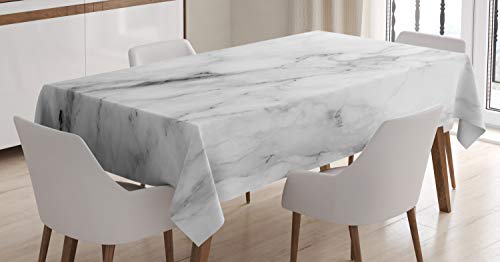 ABAKUHAUS Marmor Tischdecke, Gebrochene Linien, Personalisierter Druck Klare Farben ohne Verblassen Waschbar für Außen Bereich, 140 x 200 cm, Marmorweiß von ABAKUHAUS