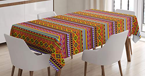 ABAKUHAUS Mexikaner Tischdecke, Folk Vintage-Geometric, Schmutzabweisent mit Modernster Druck Technologie Waschbar Klare Farben, 140 x 200 cm, Orange Lila ABAKUHAUS Mexikaner Tischdecke, Folk Vintage-Geometric, Schmutzabweisent mit Modernster Druck Technologie Waschbar Klare Farben, 140 x 200 cm, Orange Lila von ABAKUHAUS