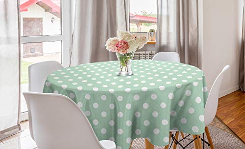 ABAKUHAUS Minze Runde Tischdecke, Vintage Design Polka punktierte, Kreis Tischdecke Abdeckung für Esszimmer Küche Dekoration, 150 cm, Almond Grün und Weiß ABAKUHAUS Minze Runde Tischdecke, Vintage Design Polka punktierte, Kreis Tischdecke Abdeckung für Esszimmer Küche Dekoration, 150 cm, Almond Grün und Weiß von ABAKUHAUS