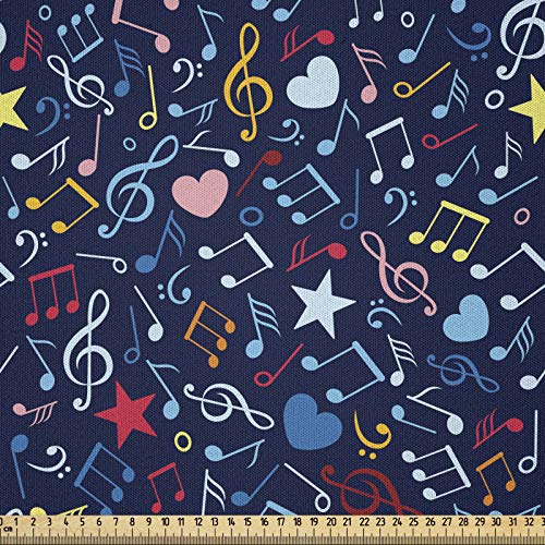 ABAKUHAUS Musik Microfaser Stoff als Meterware, Rhythmus in Meinem Herz-Entwurf, Deko Basteln Polsterstoff Textilien, 2M (148x200cm), Marineblau von ABAKUHAUS