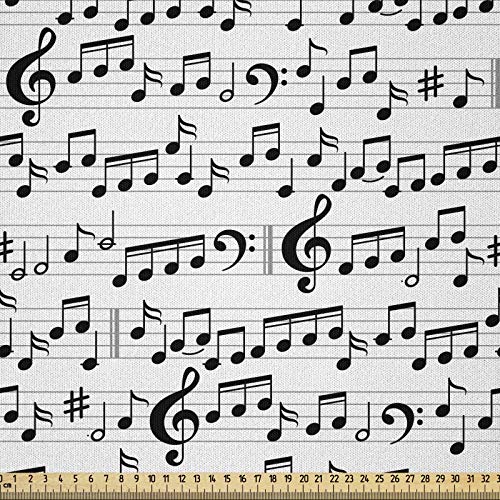 ABAKUHAUS Musik Microfaser Stoff als Meterware, Zusammenfassung Clef Blatt, Deko Basteln Polsterstoff Textilien, 2M (148x200cm), Schwarz Weiss von ABAKUHAUS