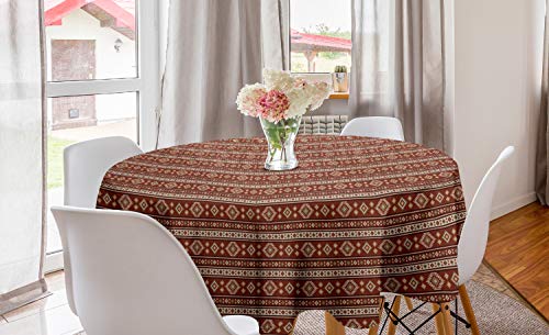 ABAKUHAUS Naher Osten Runde Tischdecke, Timeless Rhombus Motive, Kreis Tischdecke Abdeckung für Esszimmer Küche Dekoration, 150 cm, Mehrfarbig von ABAKUHAUS
