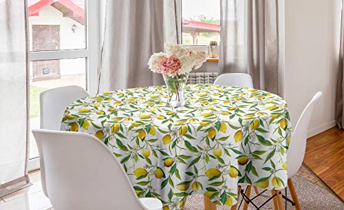 ABAKUHAUS Natur Runde Tischdecke, Lemon Woody Romantic, Kreis Tischdecke Abdeckung für Esszimmer Küche Dekoration, 150 cm, Farn-Grün Gelb Weiß ABAKUHAUS Natur Runde Tischdecke, Lemon Woody Romantic, Kreis Tischdecke Abdeckung für Esszimmer Küche Dekoration, 150 cm, Farn-Grün Gelb Weiß von ABAKUHAUS