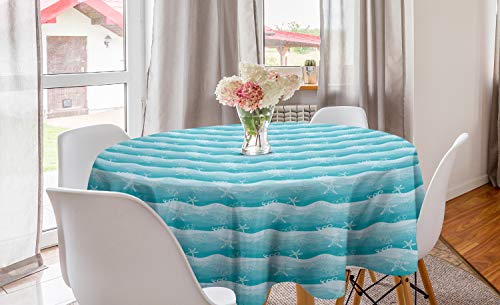 ABAKUHAUS Nautisch Runde Tischdecke, Fische auf Ombre Meer Wellen, Kreis Tischdecke Abdeckung für Esszimmer Küche Dekoration, 150 cm, Baby Blue Blau ABAKUHAUS Nautisch Runde Tischdecke, Fische auf Ombre Meer Wellen, Kreis Tischdecke Abdeckung für Esszimmer Küche Dekoration, 150 cm, Baby Blue Blau von ABAKUHAUS