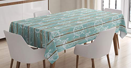 ABAKUHAUS Nautisch Tischdecke, Marine-Elemente Holz, Inn und Outdoor Bereich geeignet Waschbar Druck Klare Farben Kein Verblassen, 140 x 170 cm, Türkis Weiß Kakao ABAKUHAUS Nautisch Tischdecke, Marine-Elemente Holz, Inn und Outdoor Bereich geeignet Waschbar Druck Klare Farben Kein Verblassen, 140 x 170 cm, Türkis Weiß Kakao von ABAKUHAUS