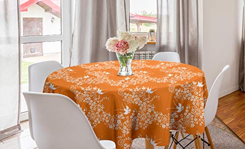ABAKUHAUS Orange Runde Tischdecke, Japanische Baum-Vogel-Kunst, Kreis Tischdecke Abdeckung für Esszimmer Küche Dekoration, 150 cm, Marigold Weiß ABAKUHAUS Orange Runde Tischdecke, Japanische Baum-Vogel-Kunst, Kreis Tischdecke Abdeckung für Esszimmer Küche Dekoration, 150 cm, Marigold Weiß von ABAKUHAUS