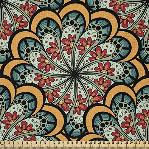 ABAKUHAUS Paisley Microfaser Stoff als Meterware, marokkanische Welle, Deko Basteln Polsterstoff Textilien, 2M (148x200cm), Gelb Braun und Grün von ABAKUHAUS