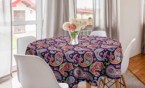 ABAKUHAUS Paisley Runde Tischdecke, Retro Hippie-Motive, Kreis Tischdecke Abdeckung für Esszimmer Küche Dekoration, 150 cm, Lila ABAKUHAUS Paisley Runde Tischdecke, Retro Hippie-Motive, Kreis Tischdecke Abdeckung für Esszimmer Küche Dekoration, 150 cm, Lila von ABAKUHAUS
