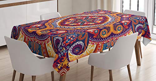 ABAKUHAUS Paisley Tischdecke, Blumenteppich, Schmutzabweisend Pflegeleicht Waschbar Druck Mit Klaren Farben ohne Verblassen, 140 x 240 cm, Lila Rot von ABAKUHAUS
