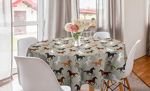 ABAKUHAUS Pferde Runde Tischdecke, Stalliongaloppieren Motiv, Kreis Tischdecke Abdeckung für Esszimmer Küche Dekoration, 150 cm, Mehrfarbig von ABAKUHAUS