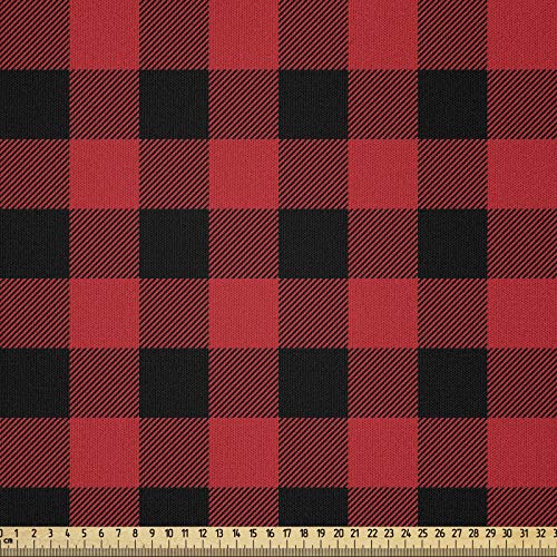 ABAKUHAUS Plaid Microfaser Stoff als Meterware, Retro Lumberjack Buffalo, Deko Basteln Polsterstoff Textilien, 2M (148x200cm), Scharlachrot Schwarz von ABAKUHAUS