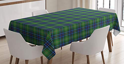 ABAKUHAUS Plaid Tischdecke, Grunge Vibrant Folkloric, Personalisierter Druck mit Klaren Farben Waschbar Wasserfest kein Verblassen, 140 x 240 cm, Grün Blau von ABAKUHAUS