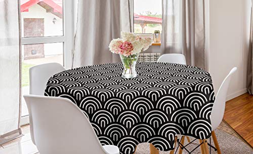 ABAKUHAUS Rahmen Runde Tischdecke, Halbkreis-Stil Arcs Moderne, Kreis Tischdecke Abdeckung für Esszimmer Küche Dekoration, 150 cm, Creme und Dunkelgrau ABAKUHAUS Rahmen Runde Tischdecke, Halbkreis-Stil Arcs Moderne, Kreis Tischdecke Abdeckung für Esszimmer Küche Dekoration, 150 cm, Creme und Dunkelgrau von ABAKUHAUS