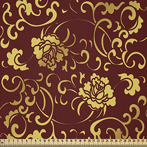 ABAKUHAUS Rebe Microfaser Stoff als Meterware, Antique Oriental Pattern, Deko Basteln Polsterstoff Textilien, 2M (148x200cm), Bordeauxrot Senf von ABAKUHAUS