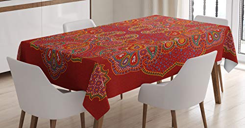 ABAKUHAUS Red Mandala Tischdecke, Persian Paisley, Wasserfest Waschbar mit Klar Sichtbaren Farben kein Verblassen Personalisiert, 140 x 240 cm, Rot Blau von ABAKUHAUS