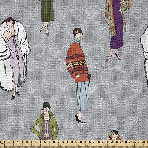ABAKUHAUS Retro Microfaser Stoff als Meterware, Flapper Mädchen 20s Mode, Deko Basteln Polsterstoff Textilien, 2M (148x200cm), Grau von ABAKUHAUS