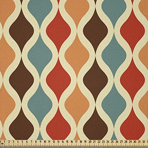 ABAKUHAUS Retro Microfaser Stoff als Meterware, Funky Unterschiedliche Formen, Deko Basteln Polsterstoff Textilien, 2M (148x200cm), Senf Rot Blau von ABAKUHAUS