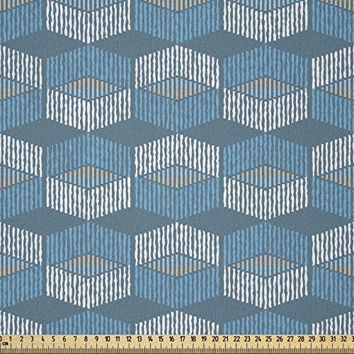ABAKUHAUS Retro Microfaser Stoff als Meterware, Ikat-Art-Muster, Deko Basteln Polsterstoff Textilien, 2M (148x200cm), Blau Taupe Weiß von ABAKUHAUS