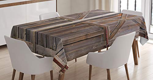 ABAKUHAUS Rustikal Tischdecke, Alte hölzerne Lager, Druck mit Klaren Farben ohne Verblassen Waschbar für innen oder Außen Bereich, 140 x 170 cm, Braun von ABAKUHAUS