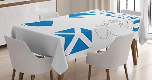 ABAKUHAUS Schottland Tischdecke, Landkarte und die Flagge, Druck mit Klaren Farben ohne Verblassen Waschbar für innen oder Außen Bereich, 140 x 200 cm, Kobalt-Blau-Weiß von ABAKUHAUS