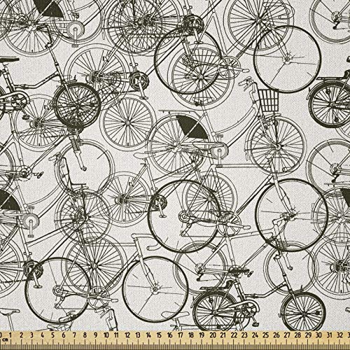 ABAKUHAUS Skizzenhaft Microfaser Stoff als Meterware, Vintage Retro-Fahrrad, Deko Basteln Polsterstoff Textilien, 2M (148x200cm), Schwarz Weiß von ABAKUHAUS