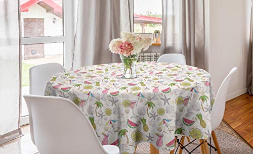 ABAKUHAUS Sommer Runde Tischdecke, Wassermelone Zitrone Regenschirm, Kreis Tischdecke Abdeckung für Esszimmer Küche Dekoration, 150 cm, Pale Eggshell Multicolor ABAKUHAUS Sommer Runde Tischdecke, Wassermelone Zitrone Regenschirm, Kreis Tischdecke Abdeckung für Esszimmer Küche Dekoration, 150 cm, Pale Eggshell Multicolor von ABAKUHAUS