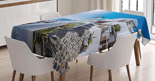 ABAKUHAUS Sommer Tischdecke, Oia Dorf in Santorini, Für den Inn und Outdoor Bereich geeignet Waschbar Druck Klar Kein Verblassen, 140 x 240 cm, Weiß und Blau ABAKUHAUS Sommer Tischdecke, Oia Dorf in Santorini, Für den Inn und Outdoor Bereich geeignet Waschbar Druck Klar Kein Verblassen, 140 x 240 cm, Weiß und Blau von ABAKUHAUS