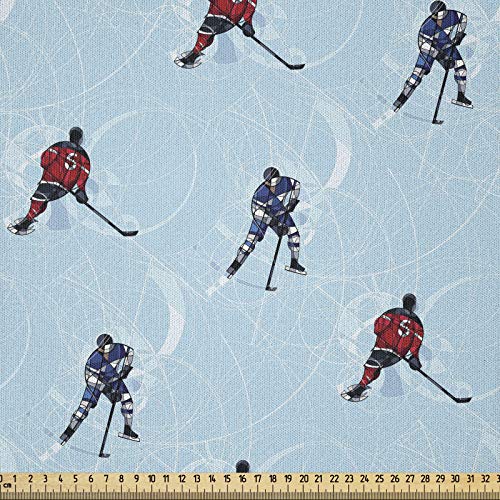 ABAKUHAUS Sport Microfaser Stoff als Meterware, Eishockey-Muster Winter-, Deko Basteln Polsterstoff Textilien, 2M (230x200cm), Schwarz Blau Rot von ABAKUHAUS