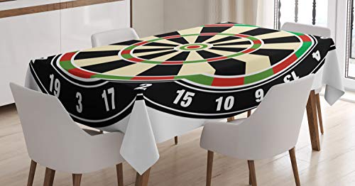 ABAKUHAUS Sport Tischdecke, Dart Board Lifestyle, Pflegeleicht Waschbar Schmutzabweisend und mit Klaren Farben Hochwertiger Druck, 140 x 170 cm, Zinnoberrot Schwarz Grün von ABAKUHAUS