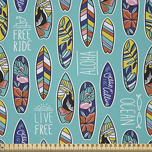 ABAKUHAUS Surfbrett Microfaser Stoff als Meterware, Aloha Hawaii Ozean, Deko Basteln Polsterstoff Textilien, 2M (148x200cm), Kadett Blau von ABAKUHAUS