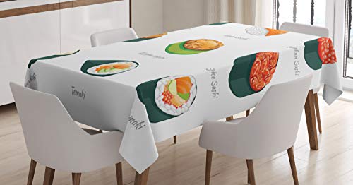 ABAKUHAUS Sushi Tischdecke, Exotische Japanische Küche, Personalisierter Druck Klare Farben ohne Verblassen Waschbar für Außen Bereich, 140 x 200 cm, Emerald Grün ABAKUHAUS Sushi Tischdecke, Exotische Japanische Küche, Personalisierter Druck Klare Farben ohne Verblassen Waschbar für Außen Bereich, 140 x 200 cm, Emerald Grün von ABAKUHAUS