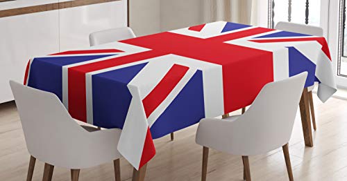 ABAKUHAUS Union Jack Tischdecke, Britische Loyal, Pflegeleicht Waschbar Schmutzabweisend und mit Klaren Farben Hochwertiger Druck, 140 x 170 cm, Königsblau Weiß Rot von ABAKUHAUS