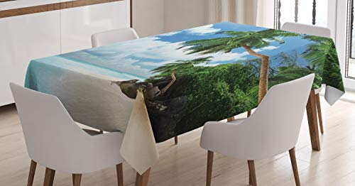 ABAKUHAUS Urwald Tischdecke, Palm Leaf Island Lagune, Für den Inn und Outdoor Bereich geeignet Waschbar Druck Klar Kein Verblassen, 140 x 170 cm, Grünes blaues Aqua von ABAKUHAUS