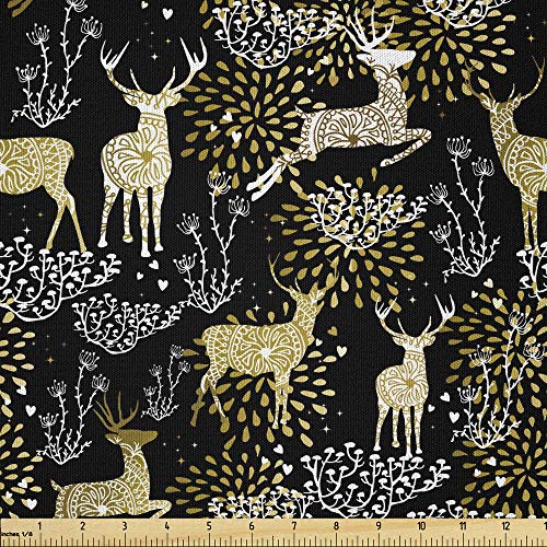 ABAKUHAUS Weihnachten Microfaser Stoff als Meterware, Oriental Deer, Deko Basteln Polsterstoff Textilien, 2M (148x200cm), Gelb Weiß Schwarz von ABAKUHAUS