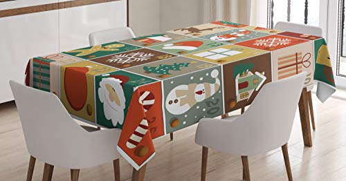 ABAKUHAUS Weihnachten Tischdecke, Lebkuchen-Mann-Ren, Druck mit Klaren Farben ohne Verblassen Waschbar für innen oder Außen Bereich, 140 x 170 cm, Rot Braun Grün von ABAKUHAUS