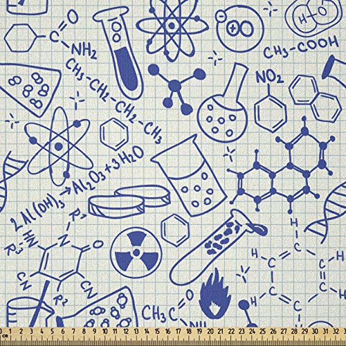 ABAKUHAUS Wissenschaft Microfaser Stoff als Meterware, Geometrie Chemie Theme, Deko Basteln Polsterstoff Textilien, 2M (230x200cm), Elfenbein und Violettblau von ABAKUHAUS