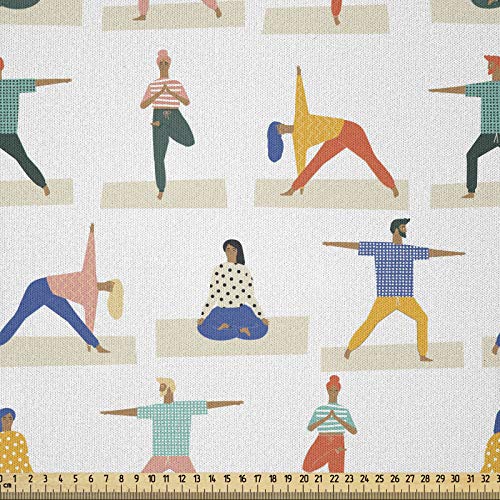 ABAKUHAUS Yoga Microfaser Stoff als Meterware, Cartoon-Stil Menschen Charakter, Deko Basteln Polsterstoff Textilien, 2M (148x200cm), Beige Braun Orange von ABAKUHAUS
