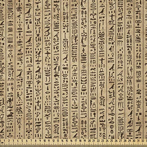 ABAKUHAUS ägyptisch Microfaser Stoff als Meterware, Ancinet Hieroglyphs, Deko Basteln Polsterstoff Textilien, 2M (148x200cm), Sandbraun Schwarz von ABAKUHAUS