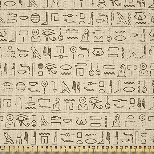 ABAKUHAUS ägyptisch Microfaser Stoff als Meterware, Dated Hieroglyphics, Deko Basteln Polsterstoff Textilien, 2M (148x200cm), Braun Tan von ABAKUHAUS