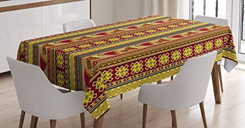 ABAKUHAUS afrikanisch Tischdecke, Djembe Drums Geometric, Personalisierter Druck Klare Farben ohne Verblassen Waschbar für Außen Bereich, 140 x 240 cm, Braun Gelb von ABAKUHAUS