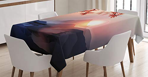ABAKUHAUS asiatisch Tischdecke, Majestätische Himalaya-Gipfel, Für den Inn und Outdoor Bereich geeignet Waschbar Druck Klar Kein Verblassen, 140 x 200 cm, Rosa Blau Rot von ABAKUHAUS