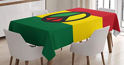 ABAKUHAUS jamaikanisch Tischdecke, Reggae Kultur Frieden, Inn und Outdoor Bereich geeignet Waschbar Druck Klare Farben Kein Verblassen, 140 x 200 cm, Rot Gelb Grün von ABAKUHAUS